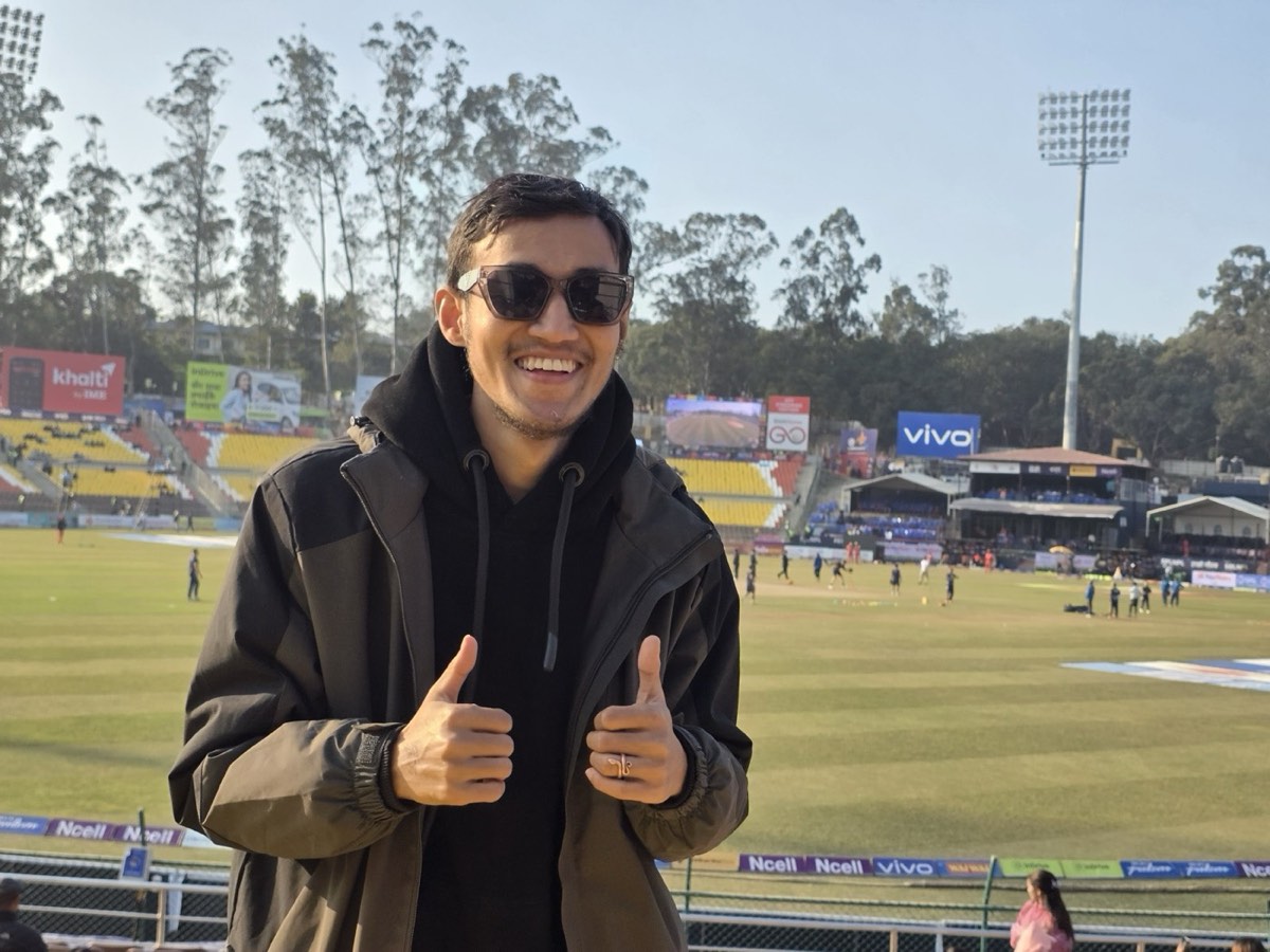 A team member at the stadium before the match